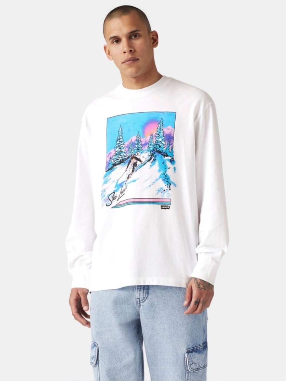 NWT Levi's Ski Levi's White Long Sleeve Graphic T Shirt Size Small